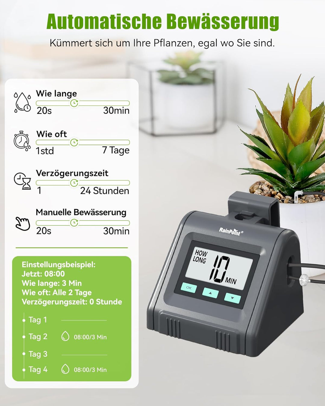RAINPOINT Automatisches Bewässerungssystem, Einstellbare Wassermenge, Automatische Bewässerung für Z