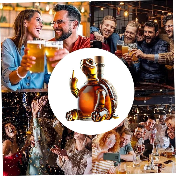 Schildkröten-Whisky-Dekanter: 350-ml-Glaskolben mit Mittelfinger 5, 1 x 5, 1 x 7, und Stopfen für We
