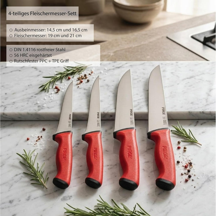 Pirge Duo Metzgermesser Set 4 TLG Schlachtermesser Rutschfester Griff - Fleischermesser - Stechmesse