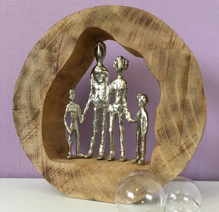 Moritz Skulptur Familie I Family I 29 x 7 x 28 cm schöne Dekofigur I Harmonie I Mango Holz Aluminium
