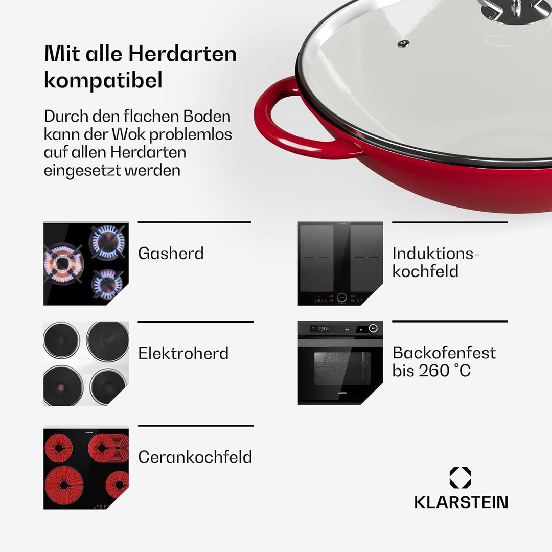 ToCis Big BBQ Wok-Pfanne aus Gusseisen, Emaillierte Pfanne & Wok, Grosse & Tiefe Beschichtete Pfanne