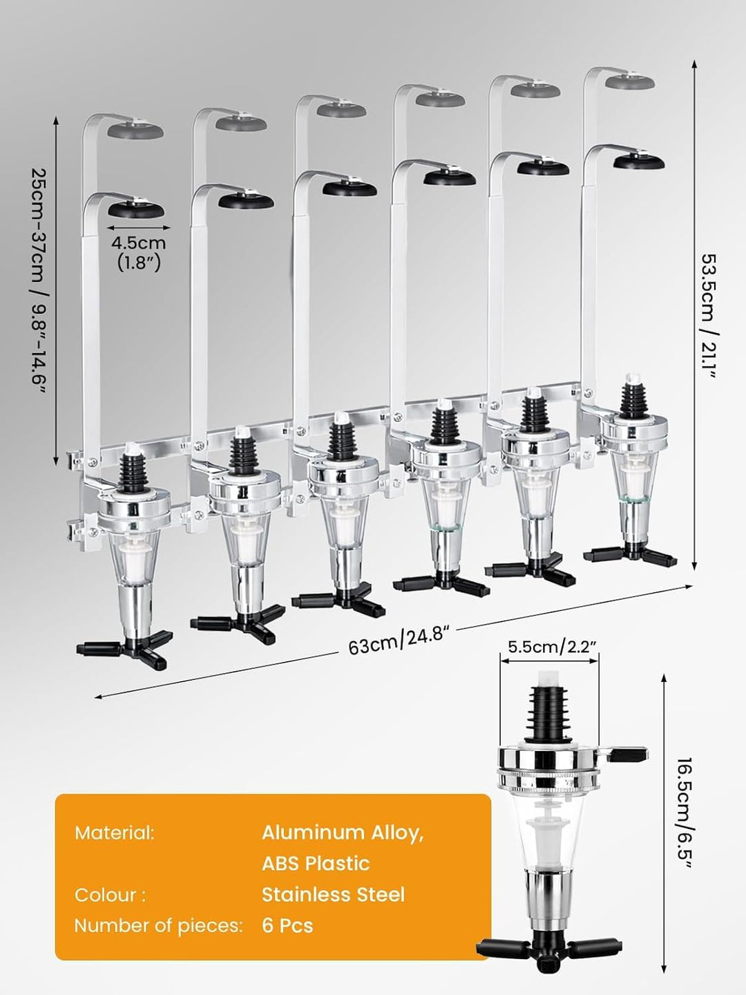 6-Fach Wandmontierter Schnapsspender 30 ml, Aluminiumlegierung Bar Butler Flaschenhalter, Höhenverst
