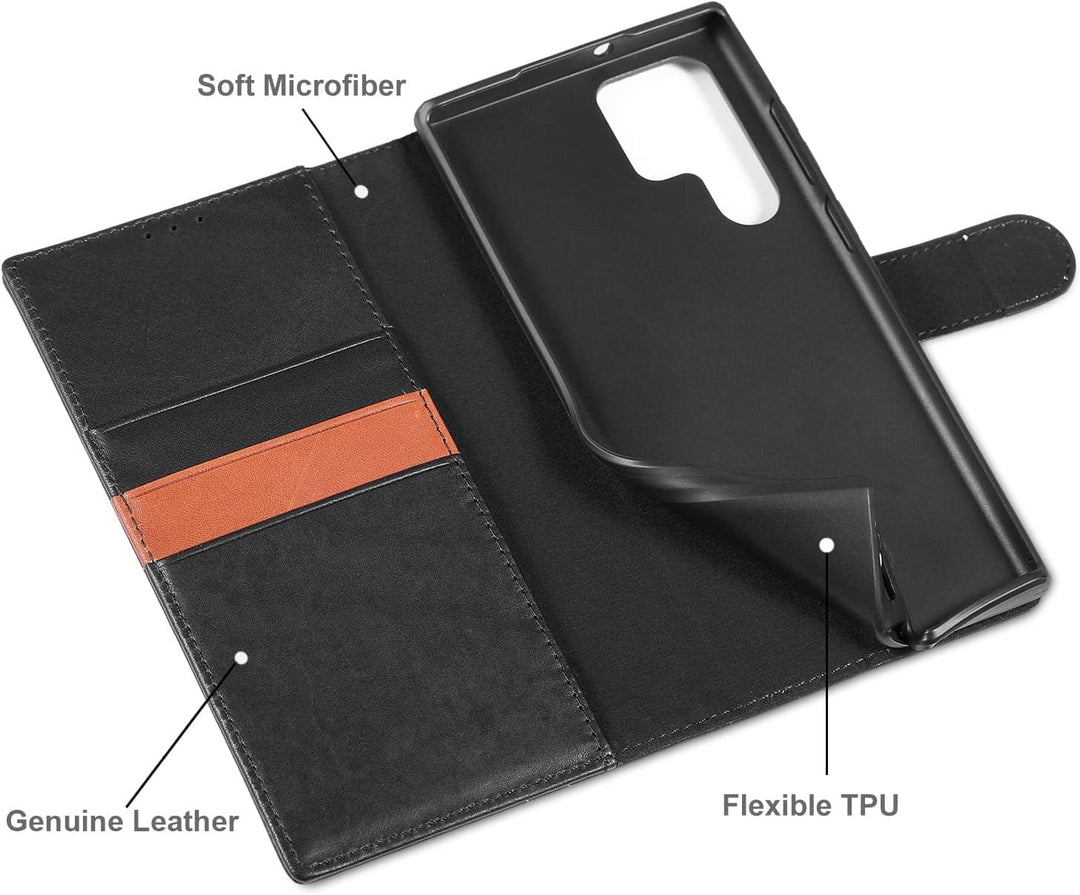 LENSUN Echtleder Hülle für Samsung Galaxy S22 Ultra, Handyhülle Echt Leder [Magnetverschluss][RFID]