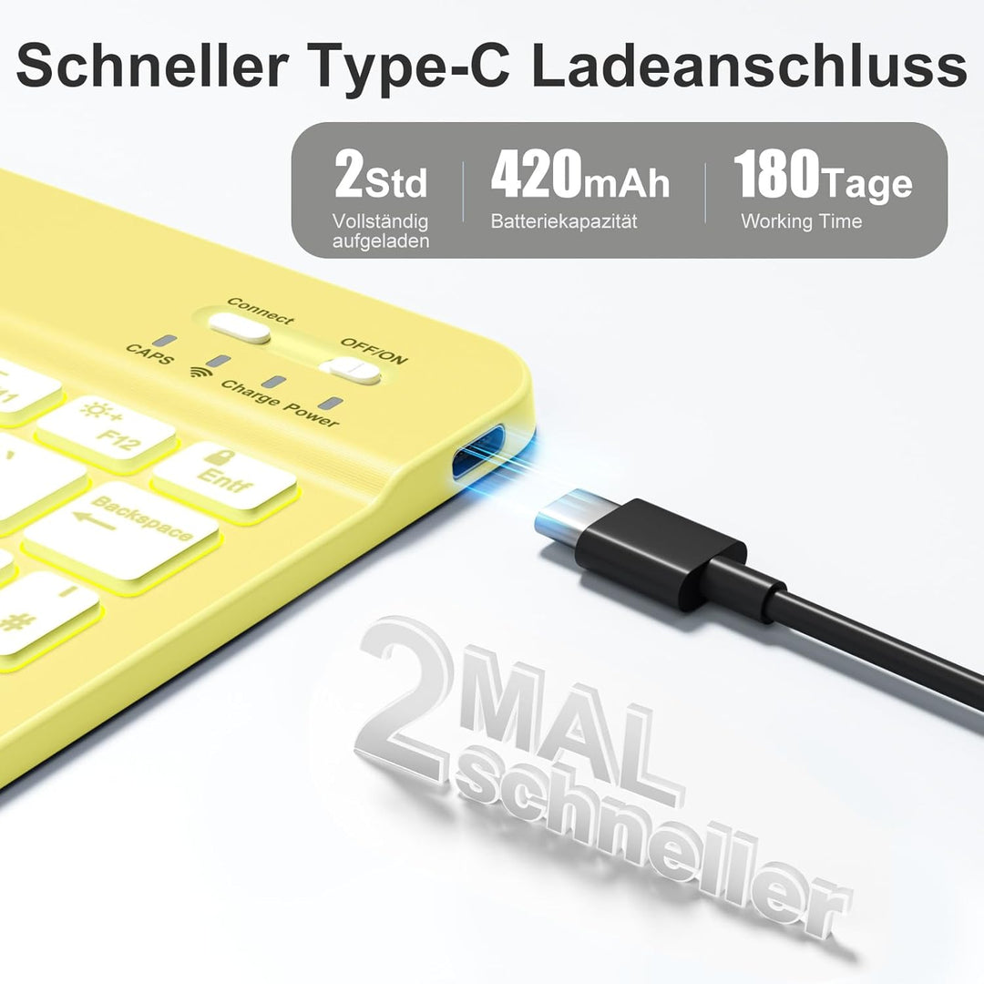 Vobafe Bluetooth Tastatur für iPad Air/Pro/ A16/11/10.9/10.2/iPhone mit Telefonhalter, Beleuchtete K