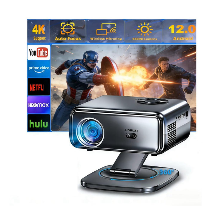 Projektor 800ANSI Android 12 Native 1080P 4K 3D Autofokus/Keystone HiFi-Audio WiFi6 BT5.2 Smart Home