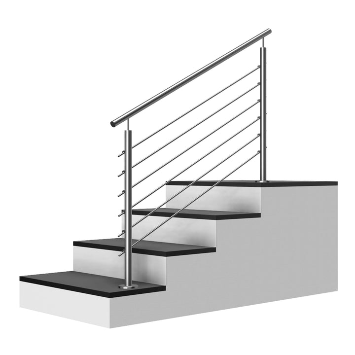 Edelstahl Treppengeländer Aufmontage, 1,4m lang, 0,9m hoch, Aussengeländer, je 2 Pfosten + 6 Querstr