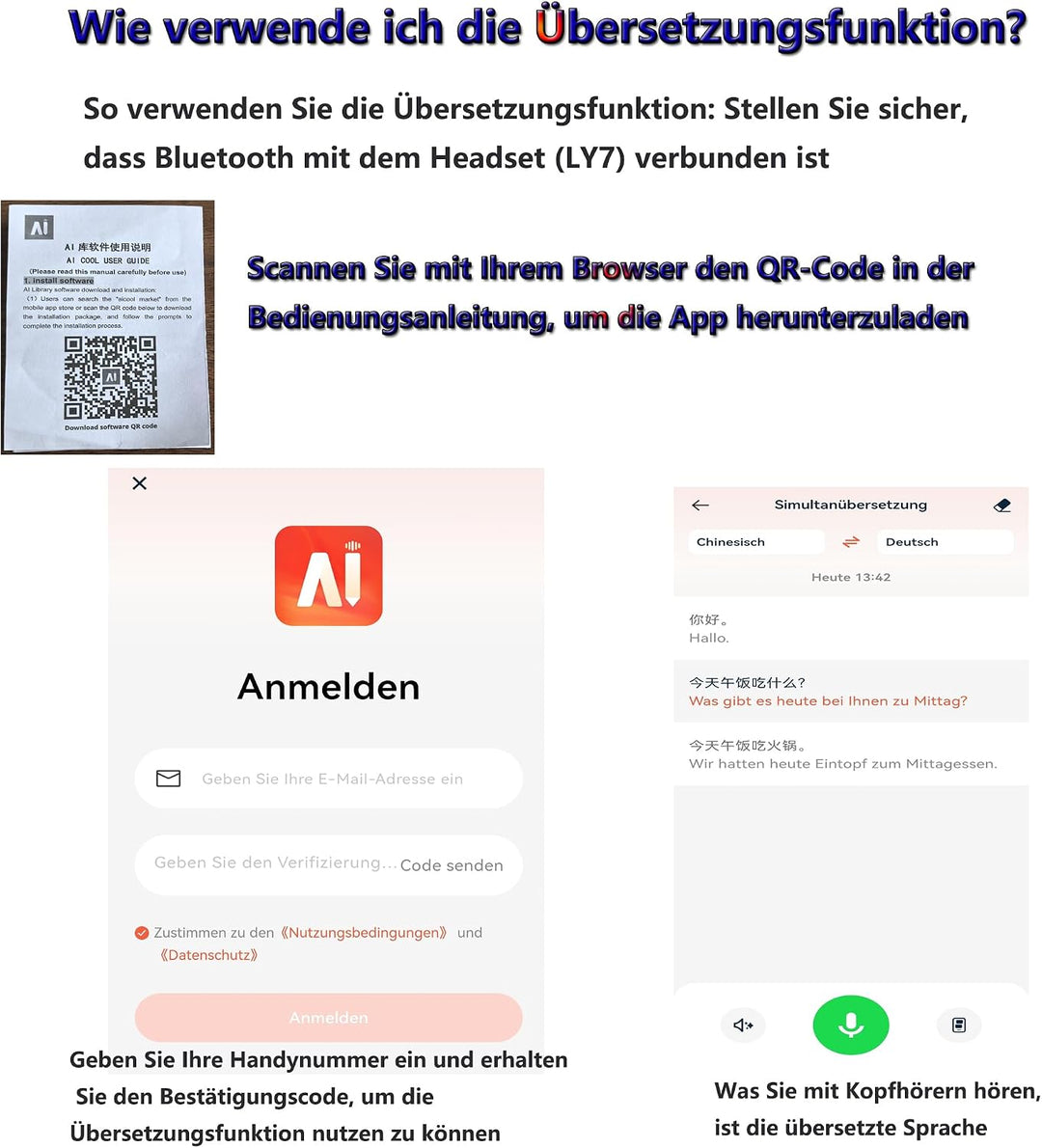 AI Language Translator Earbuds, 4-in-1-Übersetzungsgerät, unterstützt 144 Sprachen und Akzente, Echt