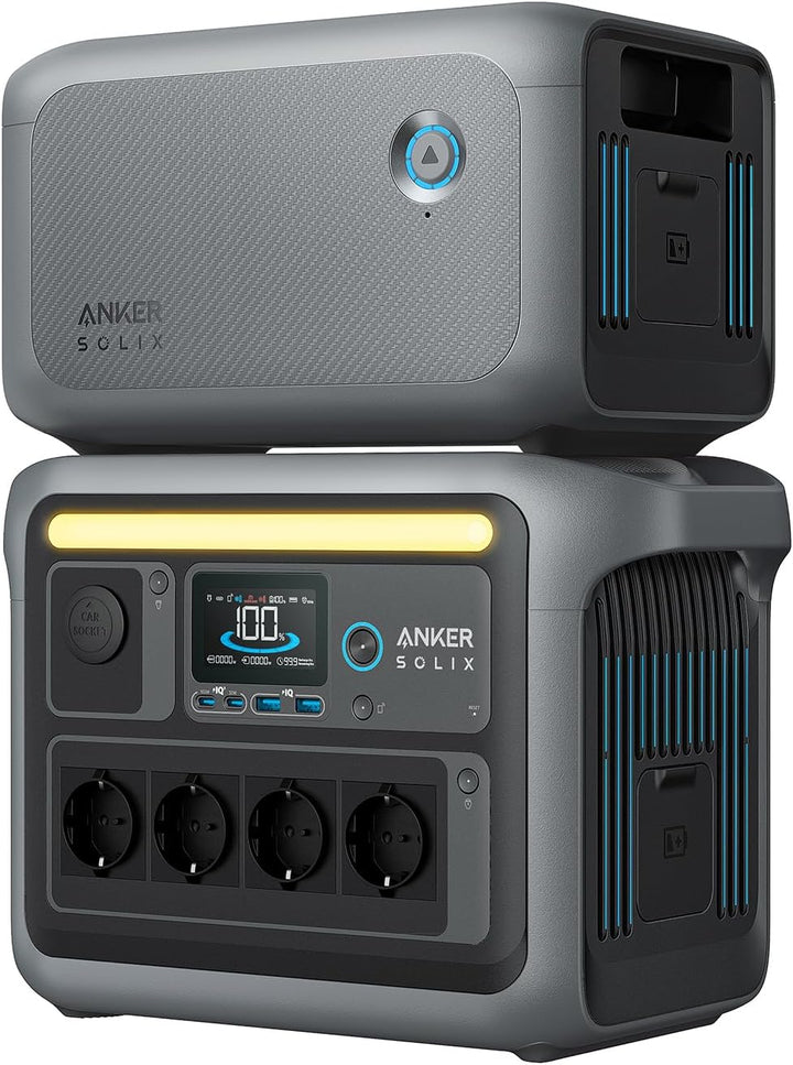 Anker SOLIX C1000 Tragbare Powerstation mit BP1000 Erweiterungsakku, 1800W Solargenerator, Aufladung