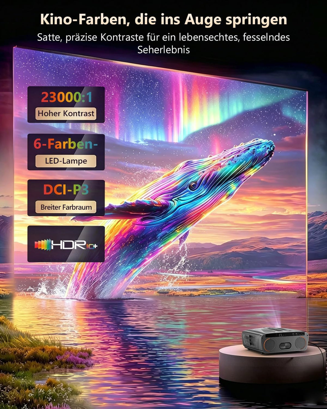 4K Beamer UHD 2300 ANSI Tageslicht Projektor Indoor Heimkino HDR10 WiFi6 Bluetooth NFC Smart Android