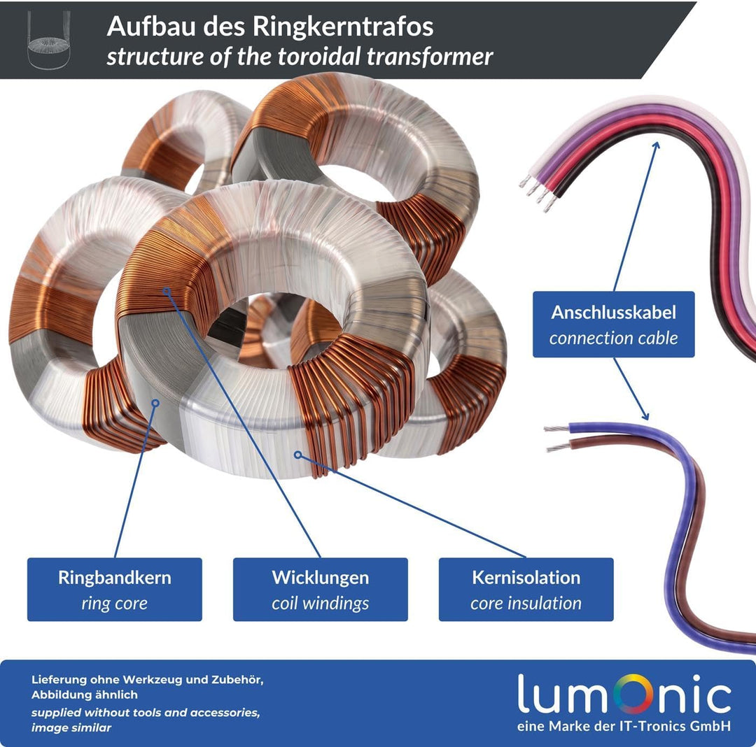 Lumonic Ringkerntrafo Transformator 30VA 2x9V für Audio, Industrie, Halogen und Schienensysteme - 23