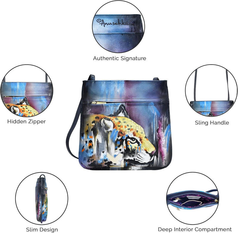 Anuschka Damen Cross Body aus Leder, handbemalt, Sapphire King