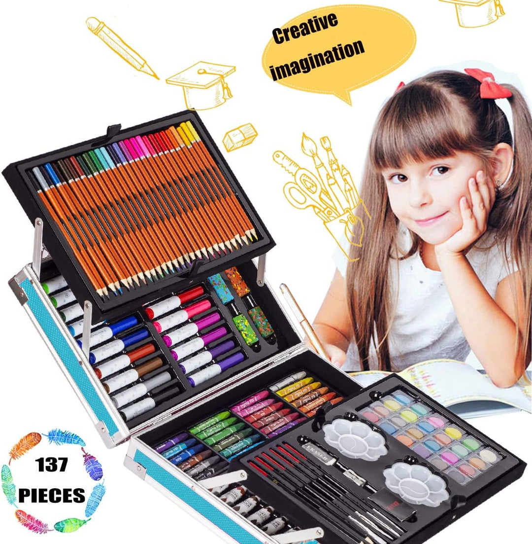 KINSPORY Malkoffer Kinder, 139 Stück Malset Kinder, Malkasten für Kinder, Deluxe Farben mit Aluminiu