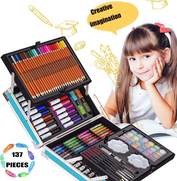 KINSPORY Malkoffer Kinder, 139 Stück Malset Kinder, Malkasten für Kinder, Deluxe Farben mit Aluminiu