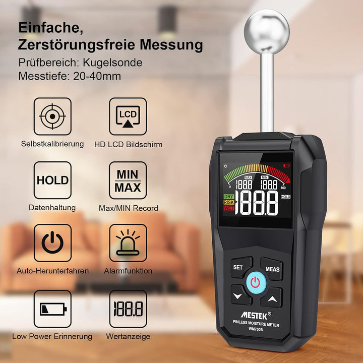 Feuchtigkeitsmessgerät MESTEK Feuchtigkeitsmesser Feuchtemessgerät mit Digitale LCD Display Akustisc