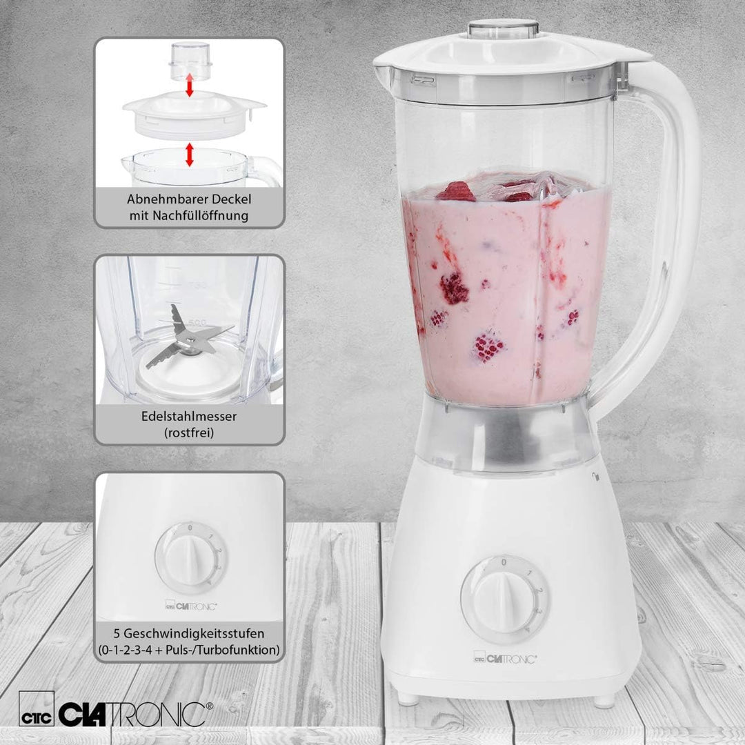 Clatronic Standmixer | Universalmixer | 1,5 Liter | Mixer | Edelstahlmesser | Zerkleinern, Shaken un