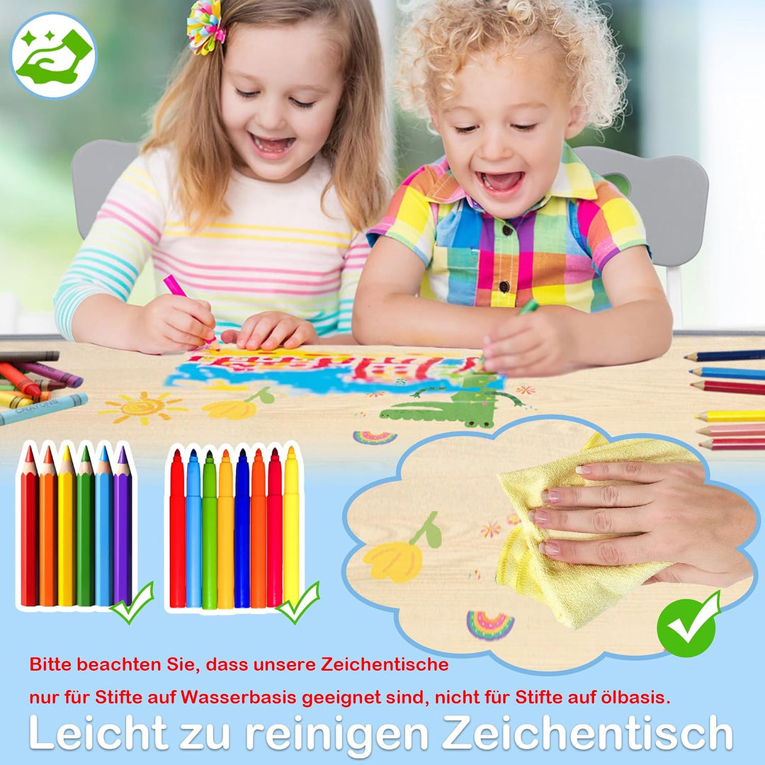 XMTECH Kindertisch 120x60 cm mit 4 Stühlen, höhenverstellbar, Grau 120x60 Grau, 120x60 Grau