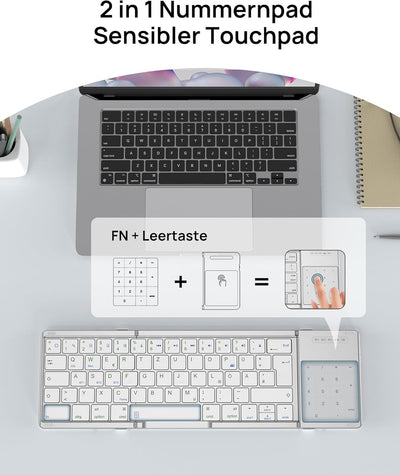 SODI Faltbare Tastatur,2-in-1-Zifferntastatur und Tastatur mit Touchpad, Multi-Device Tastatur Kabel