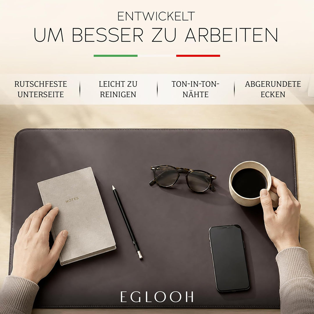Eglooh - Herms - Schreibtischunterlage aus Leder Schwarz cm 90x60 - Handwerkliche Nähte und abgerund