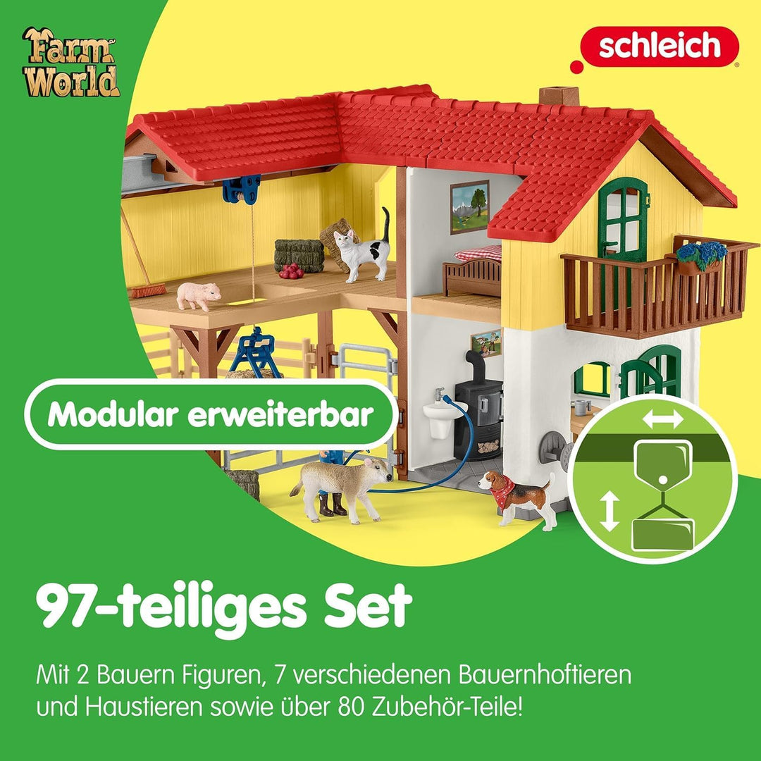 schleich 42407 Bauernhaus mit Stall und Tieren, für Kinder ab 3+ Jahren, FARM WORLD - Spielset neue