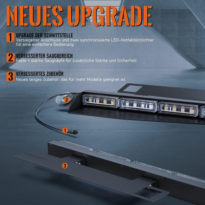 2pcs 16,8-Zoll Blinken LED Warnleuchte Orange + weisses Leuchtfeuer Interior blinkende Lichtleiste V