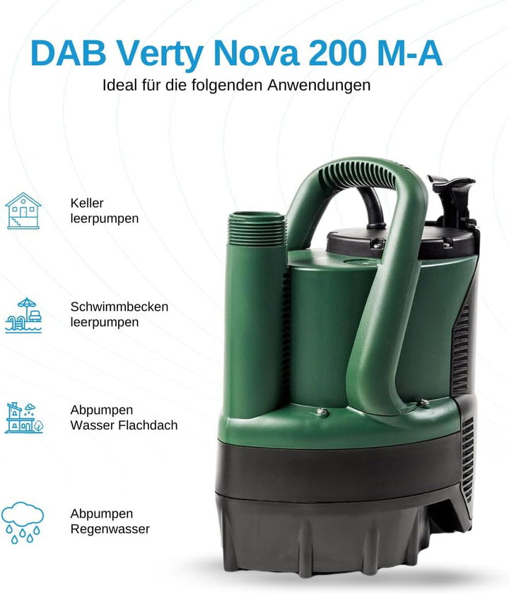 DAB VERTY NOVA 200 M-A Flachsauger-Tauchpumpe - 7.600 L/Std. - 300W - Förderhöhe 7 m - Korngrösse 5