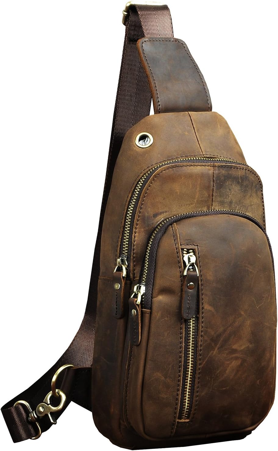Le’aokuu Herren Echtes Leder Brusttasche Crossbody Bag Sling Bag Schultertasche Gurteltasche Umhänge