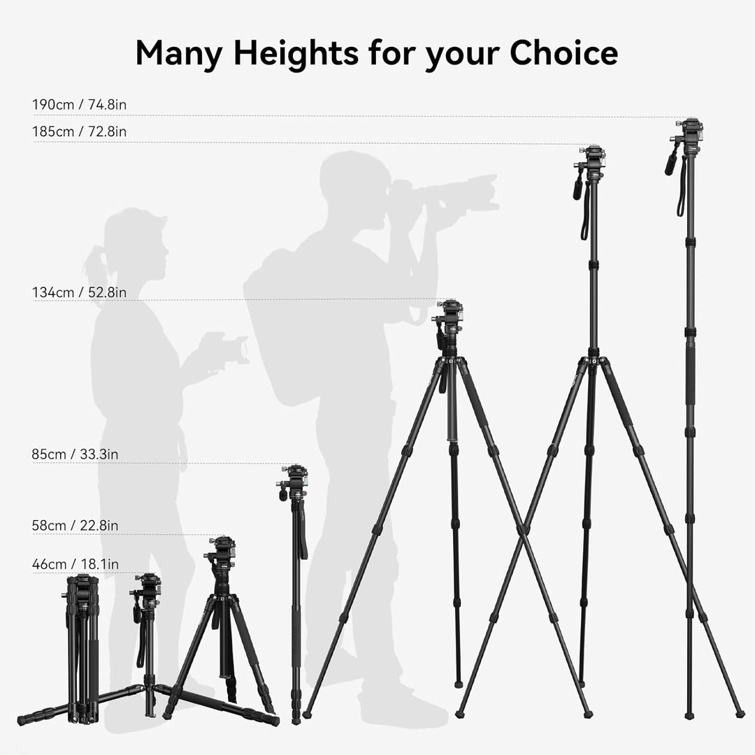 SMALLRIG 73 Zoll Video Tripod für vertikale/horizontale Aufnahmen Videostativ Einbeinstativ, mit Sch