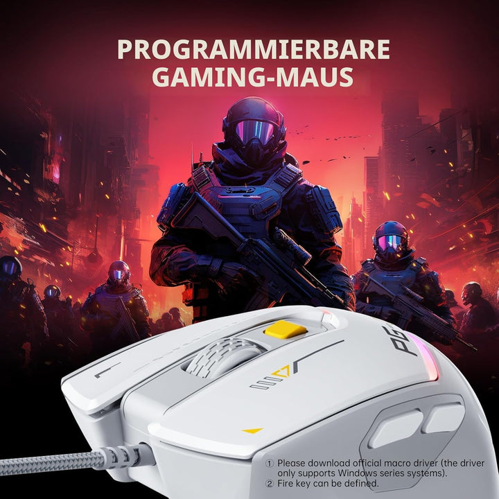 inphic PG1 Gaming Maus mit Kabel, 12800 DPI Hochpräzise, 6 programmierbare Tasten, atmungsaktive RGB