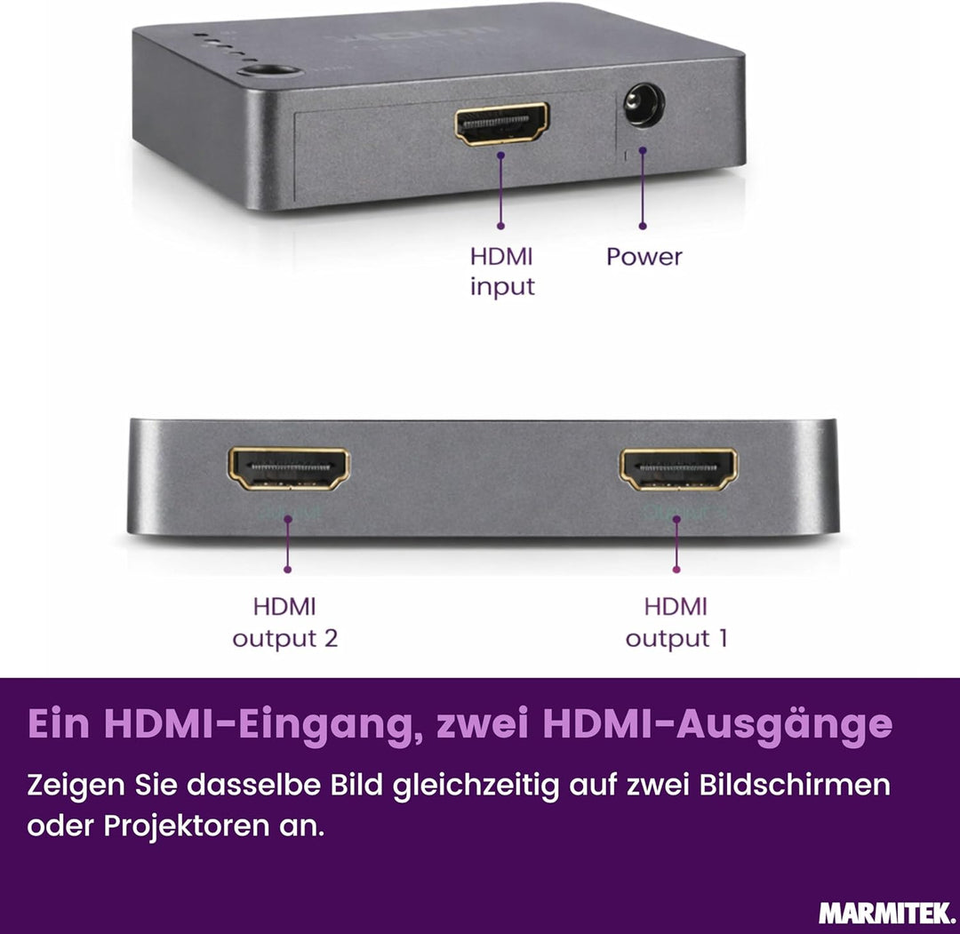 HDMI Splitter 4K60 - Marmitek Split 312 UHD - 1 Ein / 2 Aus - Ultra HD - 4K60 - HDMI Verteiler - 384