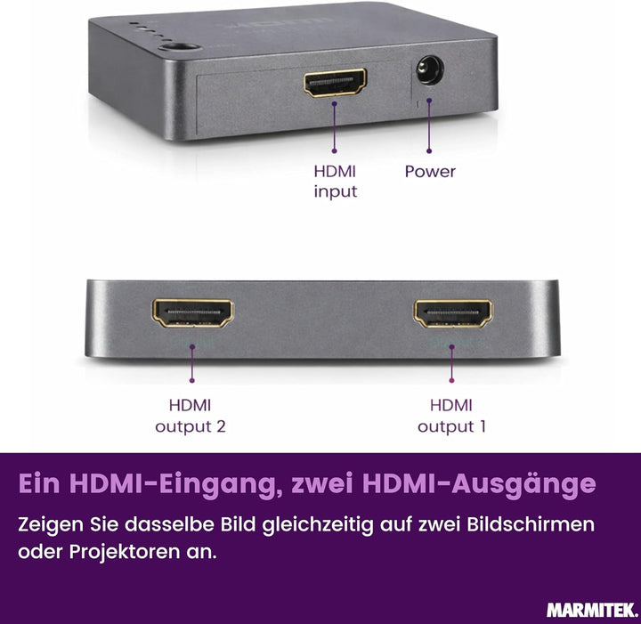 HDMI Splitter 4K60 - Marmitek Split 312 UHD - 1 Ein / 2 Aus - Ultra HD - 4K60 - HDMI Verteiler - 384