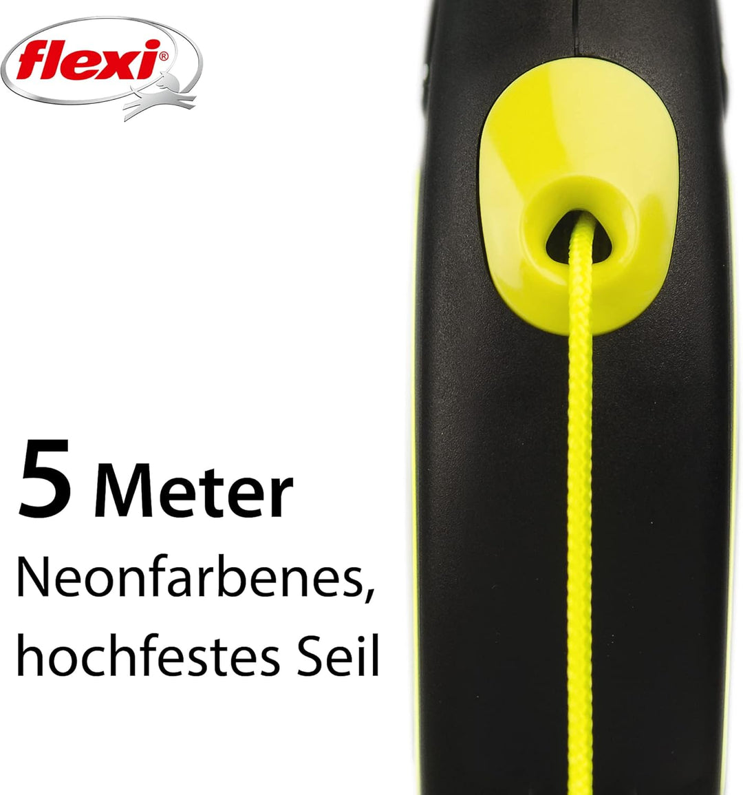 flexi New NEON M Seil 5 m schwarz/Neongelb für Hunde bis 20 kg, M 5 m