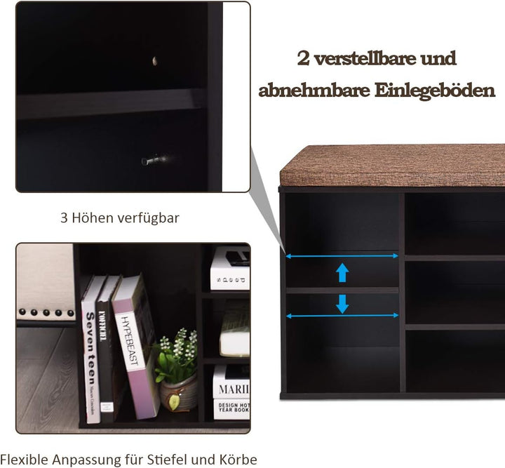 COSTWAY Schuhbank mit Sitzfläche, Schuhregal Holz, Schuhkommode Schuhablage Schuhschrank, Sitzbank m