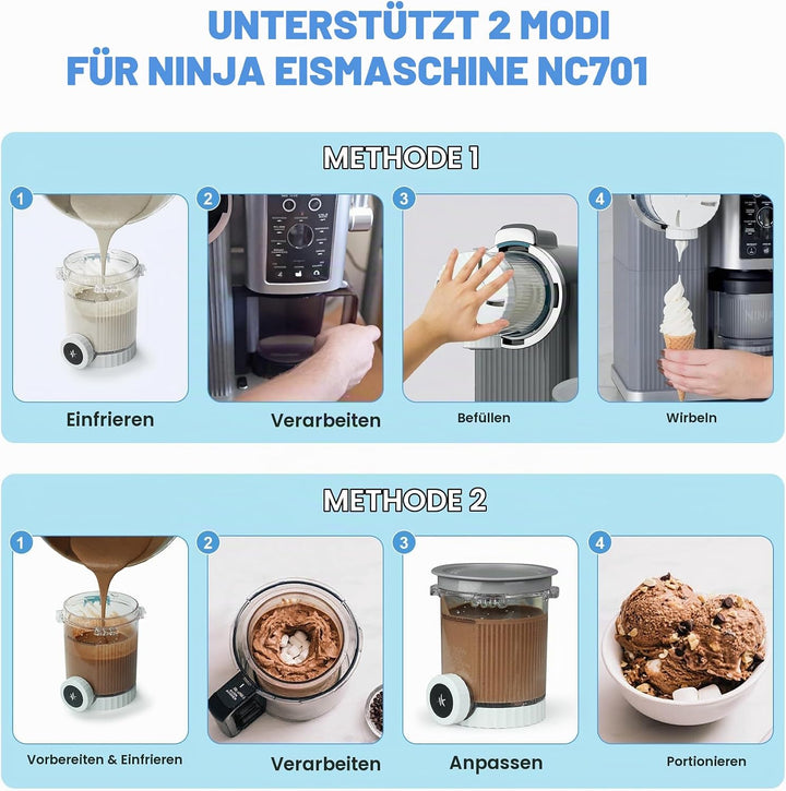 4 Stück Behälter für Ninja Swirl by CREAMi, Swirl Pints und Deckel Kompatibel mit Ninja NC700/NC701E