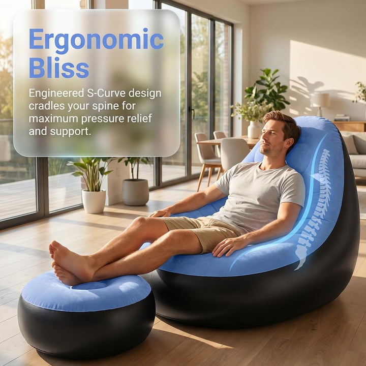 Aufblasbares Sofa mit Fusshocker, Aufblasbarer Sitzsack, Aufblasbares Stuhl Sofa, Luftsofa Aufblasba