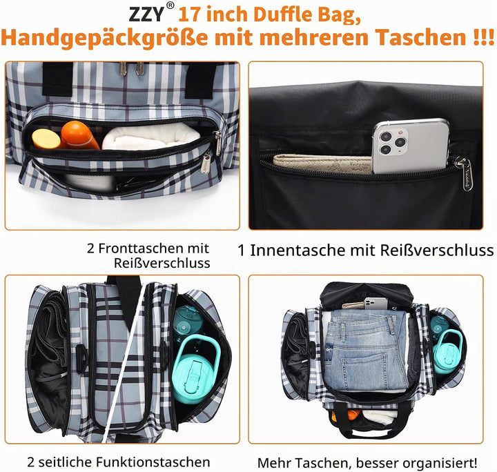 ZZY Sporttasche klein, 25L Gym Tasche, Fitness Tasche Trainingstasche für Weekender Reisetasche (Gra