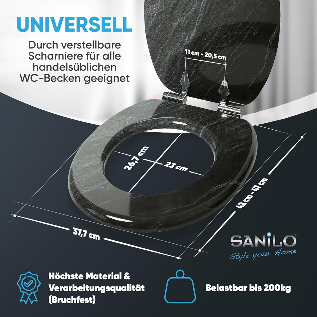 Sanilo WC Sitz mit Absenkautomatik, viele schöne schwarze Toilettendeckel zur Auswahl, hochwertige u