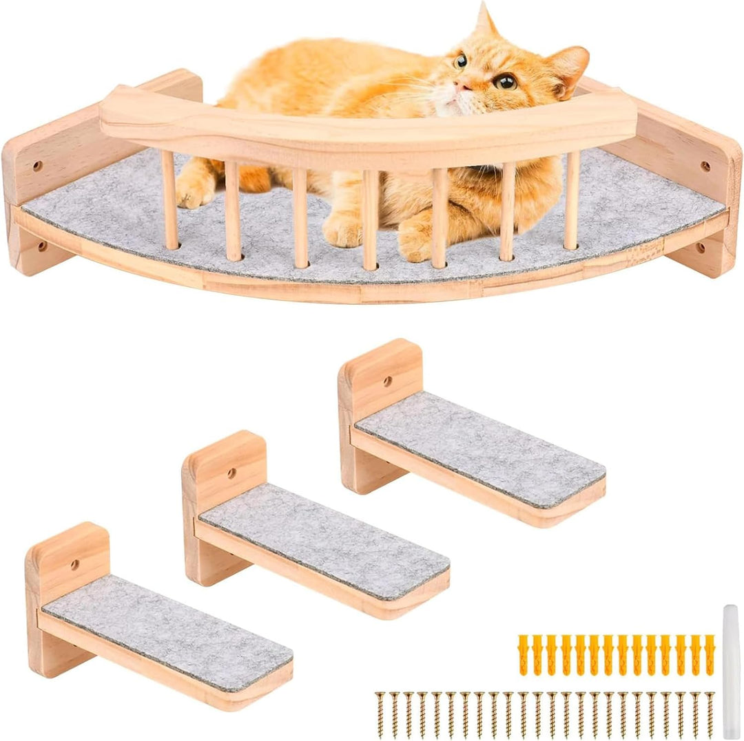 Katzen-Kletterwand-Set mit Eckperch und 3 Stufen, Katzen Wand Klettern Ecke Mit 3 Treppenstufen, Kat