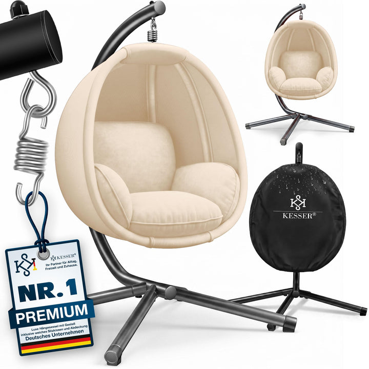 KESSER® Luxe Hängesessel mit Gestell + weiches Sitzkissen und Abdeckung, Seitenpolsterung, Rückenkis