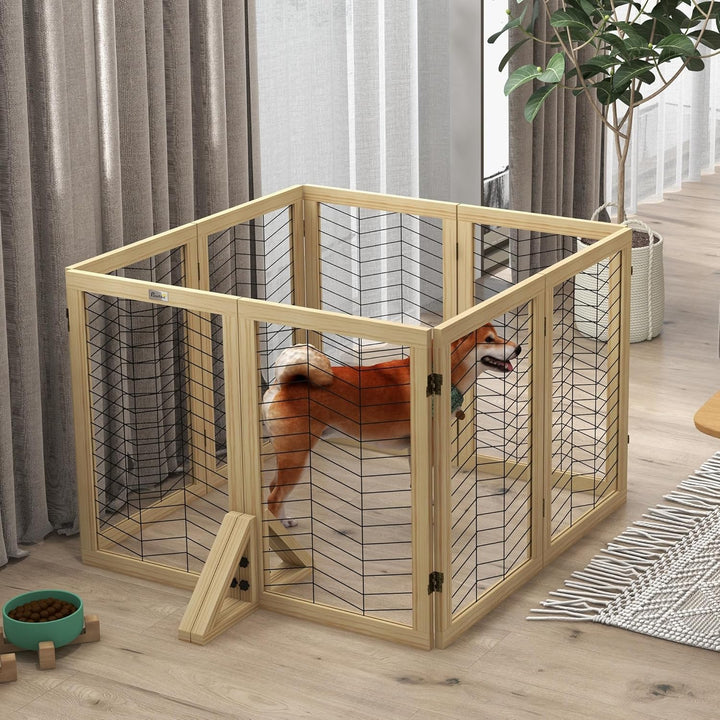 PawHut Hunde Absperrgitter aus Holz, Türschutzgitter, Klappbares Hundegitter mit 8 Platten, Hundeabs