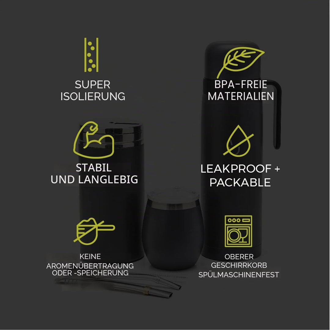 BALIBETOV Komplettes Yerba Mate Set – Moderner Mate Gourd, Thermos, Yerba Behälter, zwei Bombillas u