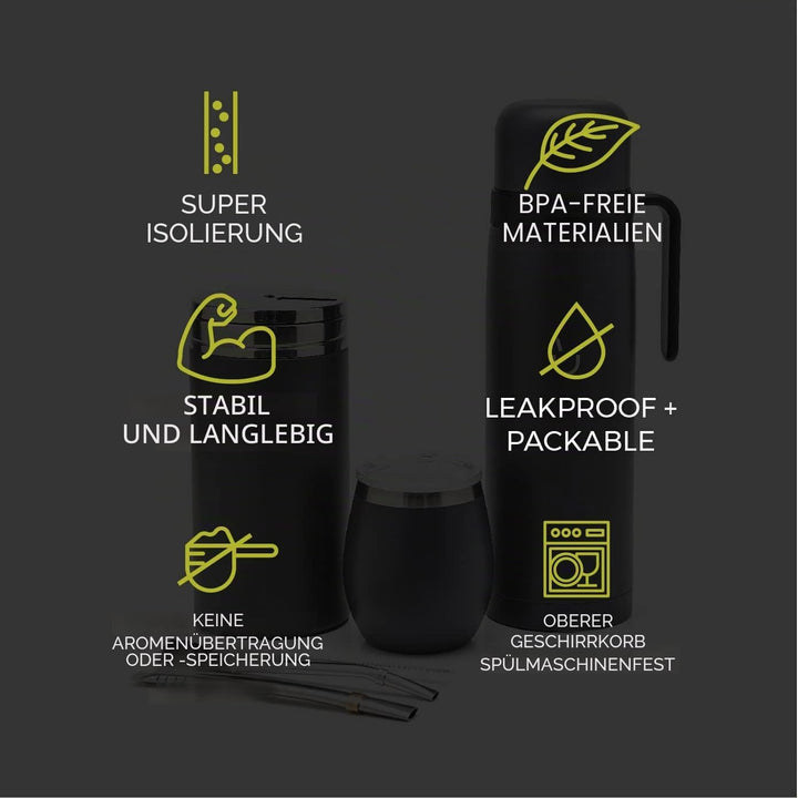 BALIBETOV Komplettes Yerba Mate Set – Moderner Mate Gourd, Thermos, Yerba Behälter, zwei Bombillas u