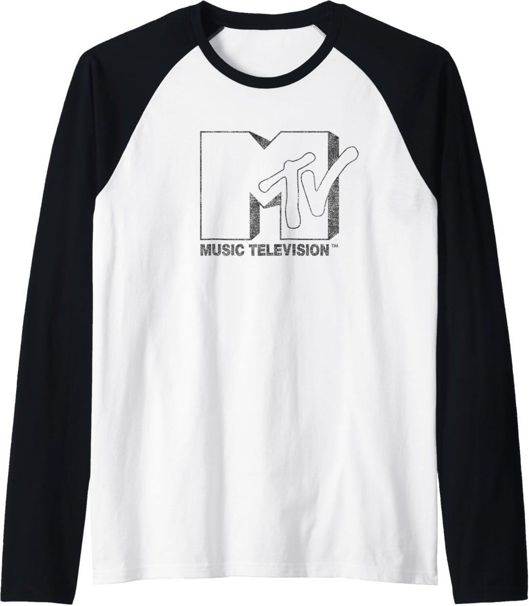 MTV Distressed Vintage Black and White Logo Raglan