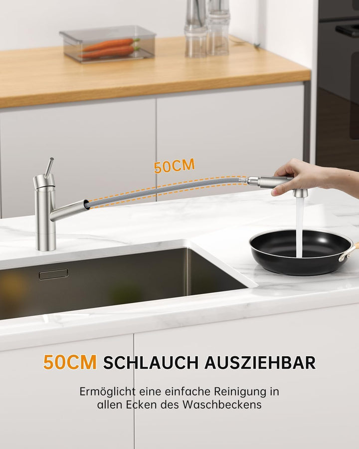 DAYONE Küchenarmatur mit Ausziehbarer Brause, Hochdruck Wasserhahn Küche, Spültischarmatur mit Herau