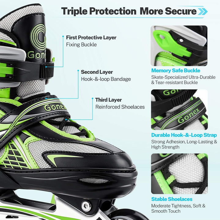 Gonex Inliner für Kinder, Inline Skates für Mädchen Jungen mit Leuchtende Räder Einstellbarer Grün S