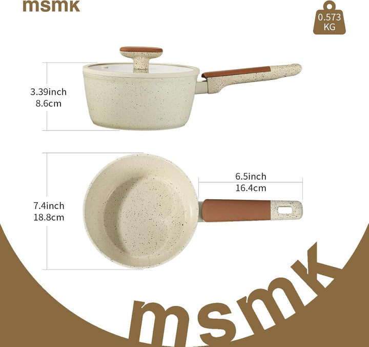 MSMK 18 cm Creme Keramik Antihaft Milchtopf mit Deckel, Für alle Herdarten geeignet, Induktionsgeeig