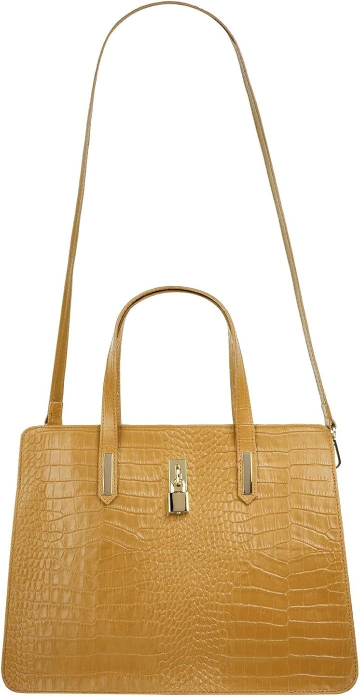 Cluty Handtasche Echt Leder Damen - 021321 Gelb, Gelb