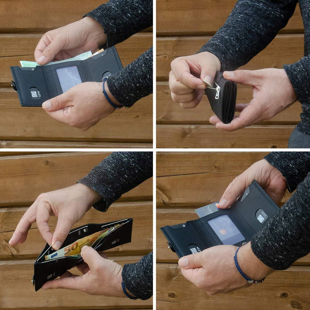 Solo Pelle NEU Slim Wallet mit Münzfach [12 Karten] Slimwallet Riva [RFID-Schutz] Kartenetui mit Mün