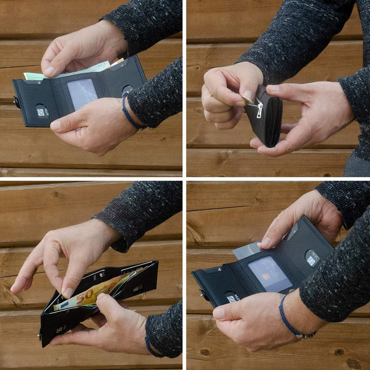 Solo Pelle NEU Slim Wallet mit Münzfach [12 Karten] Slimwallet Riva [RFID-Schutz] Kartenetui mit Mün