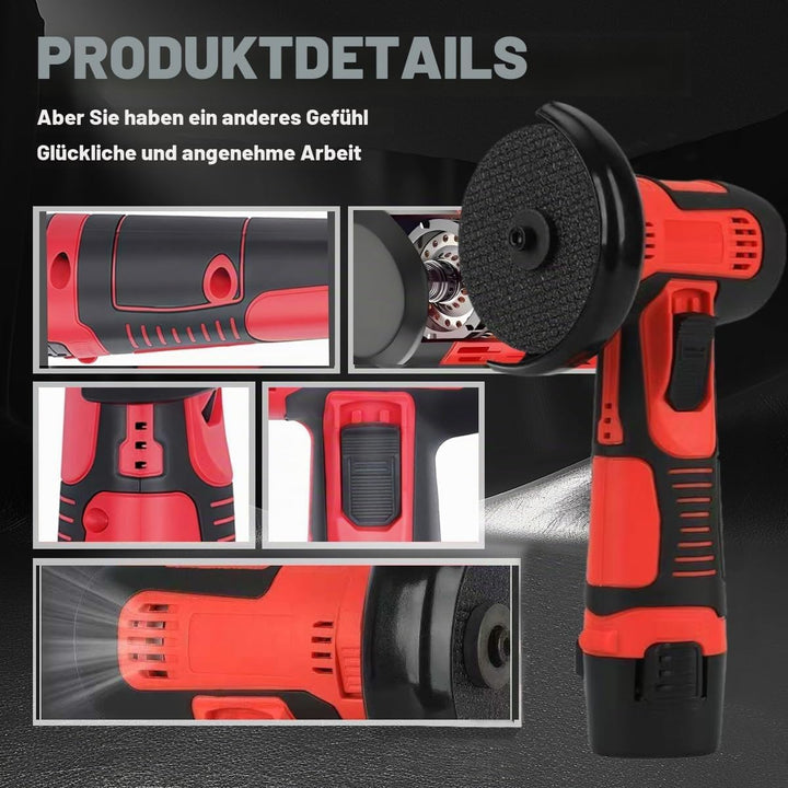 Mini Akku-Winkelschleifer, Multifunktional Doppelbatterie Akku Flex mit Leistungsstarker Motor, 7 Sc