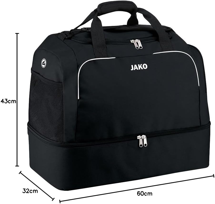 JAKO Classico Sporttasche mit Bodenfach Gr. 2 Ohne Geschlecht 3 (Senior) Schwarz, 3 (Senior) Schwarz